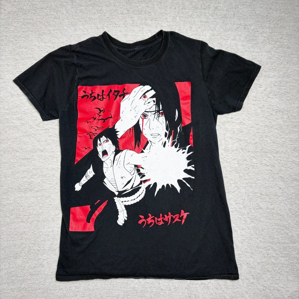 Naruto Shippuden Mens Small Black Itachi Sasuke Uchiha Graphic T-Shirt Anime Tee